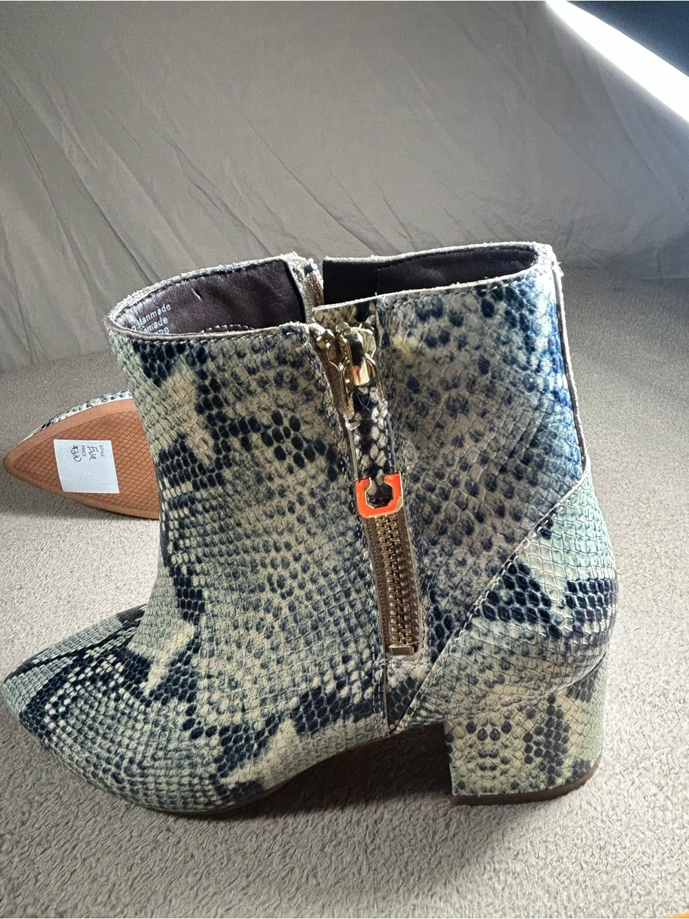 Cole Haan Blue & Gray Snake-Print Ankle Booties with Gold Zip 5.5 - Picture 4 of 10